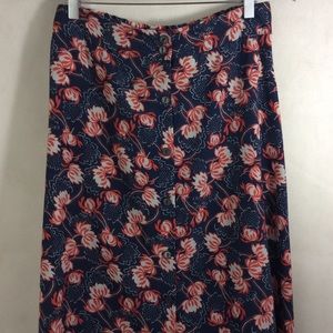Nine Bird Navy Red Cotton Ball Tea Length Skirt L